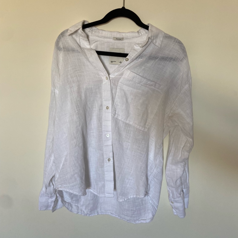 Abercrombie & Fitch White Lightweight Linen Button Down Shirt